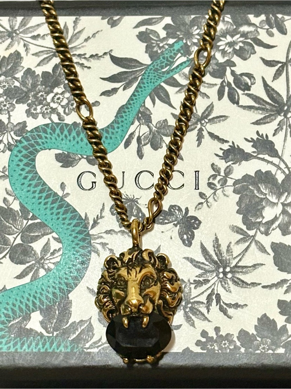 Rare Gucci Lion Pendant Necklace Black Crystal